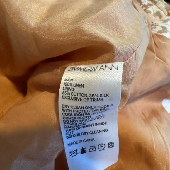 Zimmermann Zippy 100% Linen Luxury Lace-Up Mini Dress Women's Size 0 - Picture 7 of 7